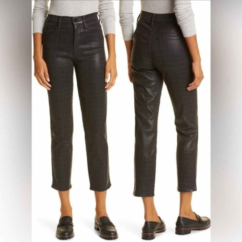 FRAME Womens Size 24 Black Le Sylvie Coated Ankle Straight Leg Jeans